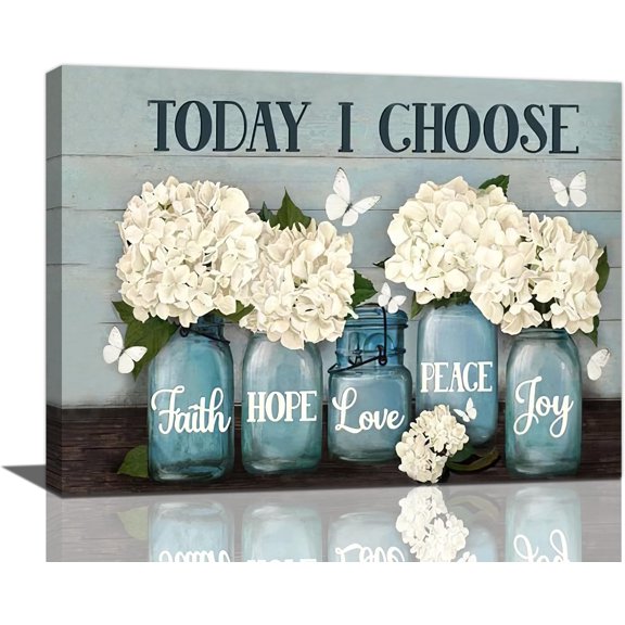 Farmhouse Flower Bathroom Decor Wall Art Rustic Butterfly White Floral Pictures Wall Decor Today I Choose Canvas Painting Prints Artwork Home Decorations Framed for Bedroom 12inx16in