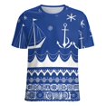 thumbnail image 5 of Nautical Blue White Print Womens Tops Women's Fashion Casual Short Sleeve Flower Print Round Neck Pullover Top Blouse, 5 of 7