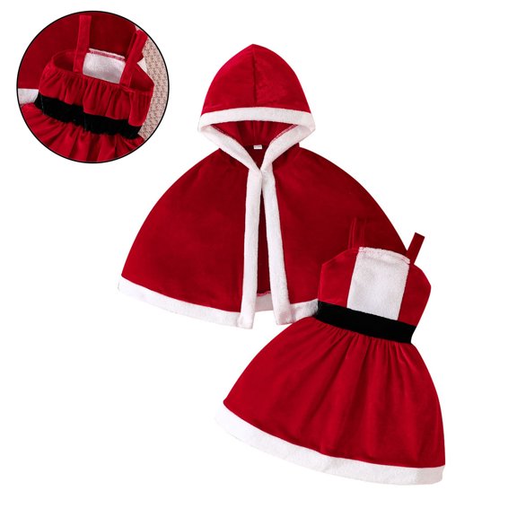 Santa Outfit Baby Sleeveless Santa Dress for Girls and Cloak Set Festive Dress Outfit Christmas Baby Girl Outfit 2-3 Years