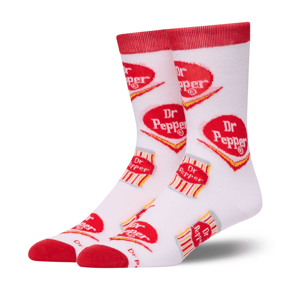 Crazy Socks Dr. Pepper Retro Crew Sock Funny Novelty Soda Size Large for Men & Women- Official Pop