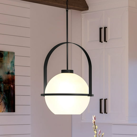 Luxury Mid-Century Modern Pendant, 12.375H x 9.375W, with Modern Style, Midnight Black, UHP4344 by Urban Ambiance
