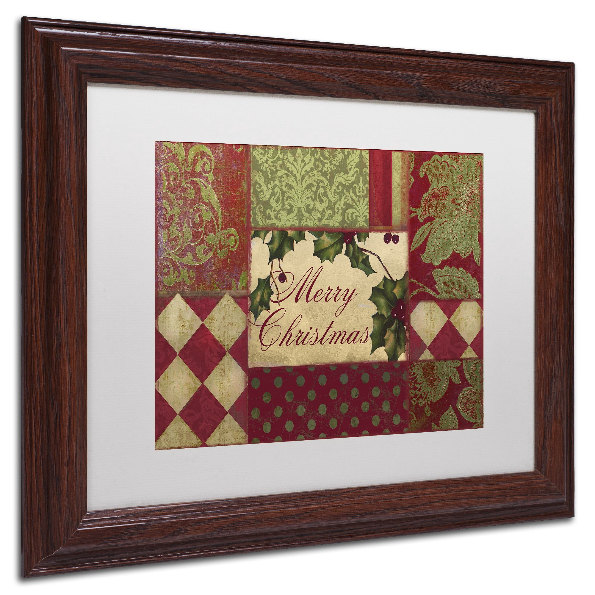 Trademark Fine Art "Merry Christmas Patchwork I" Canvas Art by Color Bakery White Matte, Wood Frame