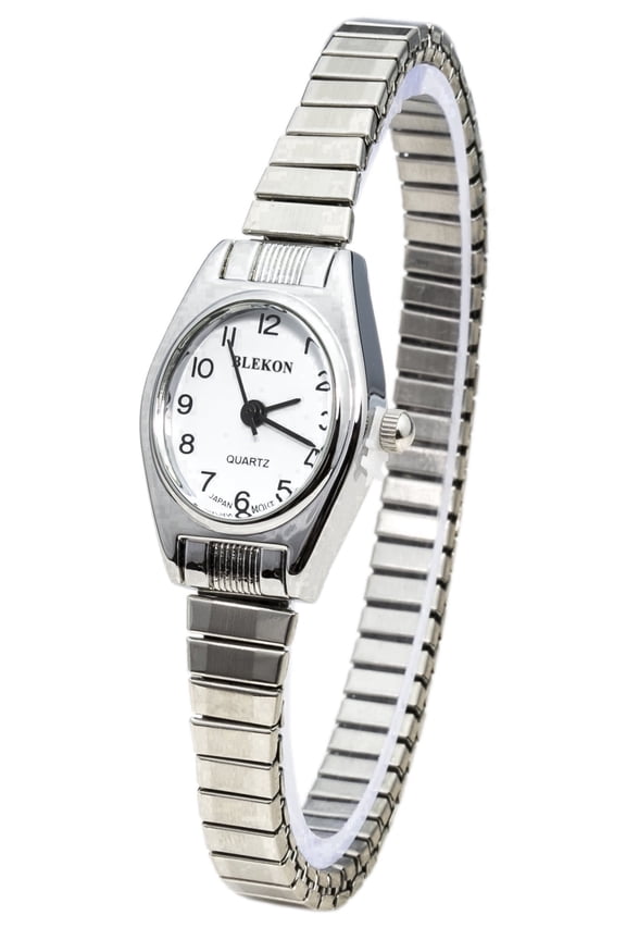 Collections Women's Analog Quartz Bracelet Watch, 19mm Oval Case, Thin Stretch Band Wrist Watch for Women, Petite Fashion Dress Watch