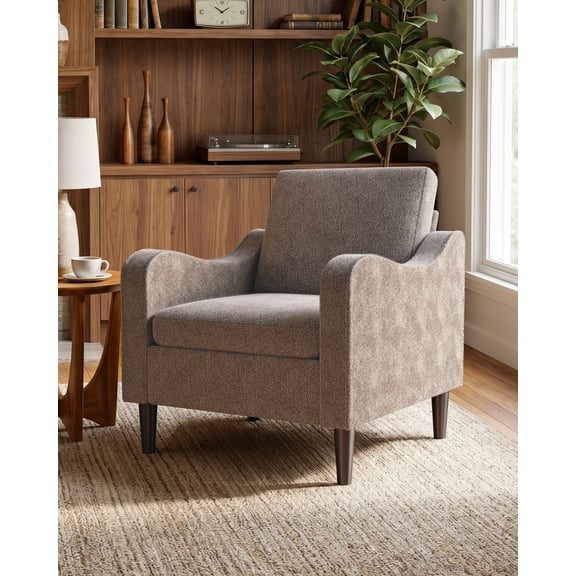 Accent Arm Chair – Light Brown, Upholstered Scooped Comfy Chair for Living Room, Bedroom, Apartment, Waiting Room
