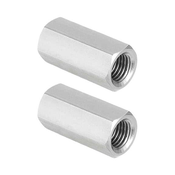 Uxcell M10 x 1.25-Pitch 304 Stainless Steel Hex Coupling Nuts, 2Pcs 30mm / 1.2" Length Fully Threaded Rod Coupling Nut Studding Connector Fasteners, Silver Tone
