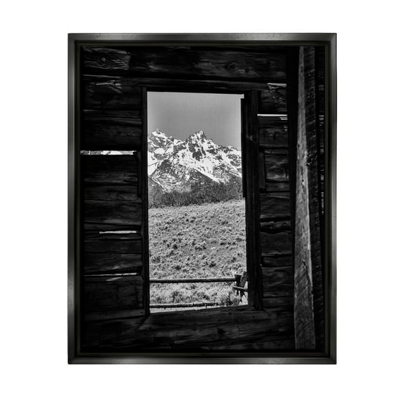 Stupell Industries Mountain in Cabin Window Landscape Photography Black Floater Framed Canvas Art Print Wall Art, 17 x 21