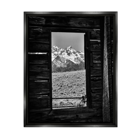 Stupell Industries Mountain in Cabin Window Landscape Photography Black Floater Framed Canvas Art Print Wall Art 17 x 21