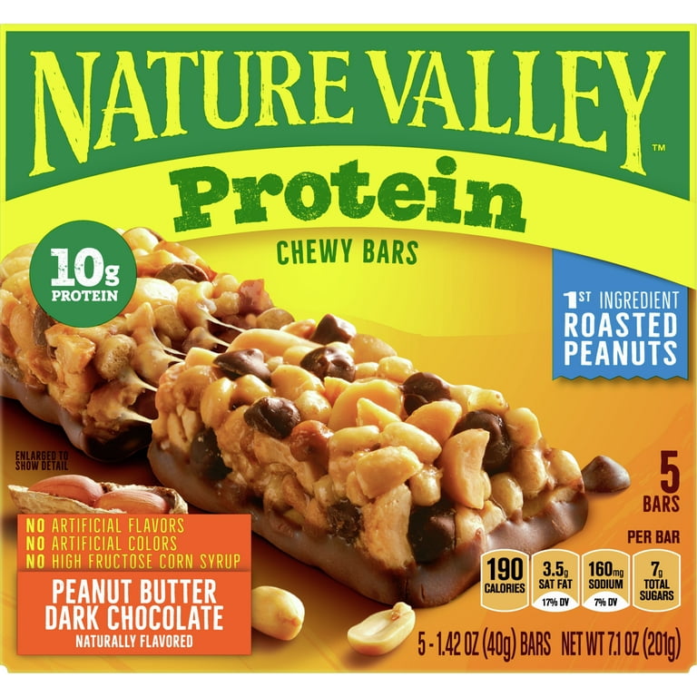 Nature Valley Chewy Granola Bar, Protein, Gluten Free, Peanut Butter Dark  Chocolate, 5 Bars-1.42 Ounce each bar, 7.1 Ounce (Pack of 4)