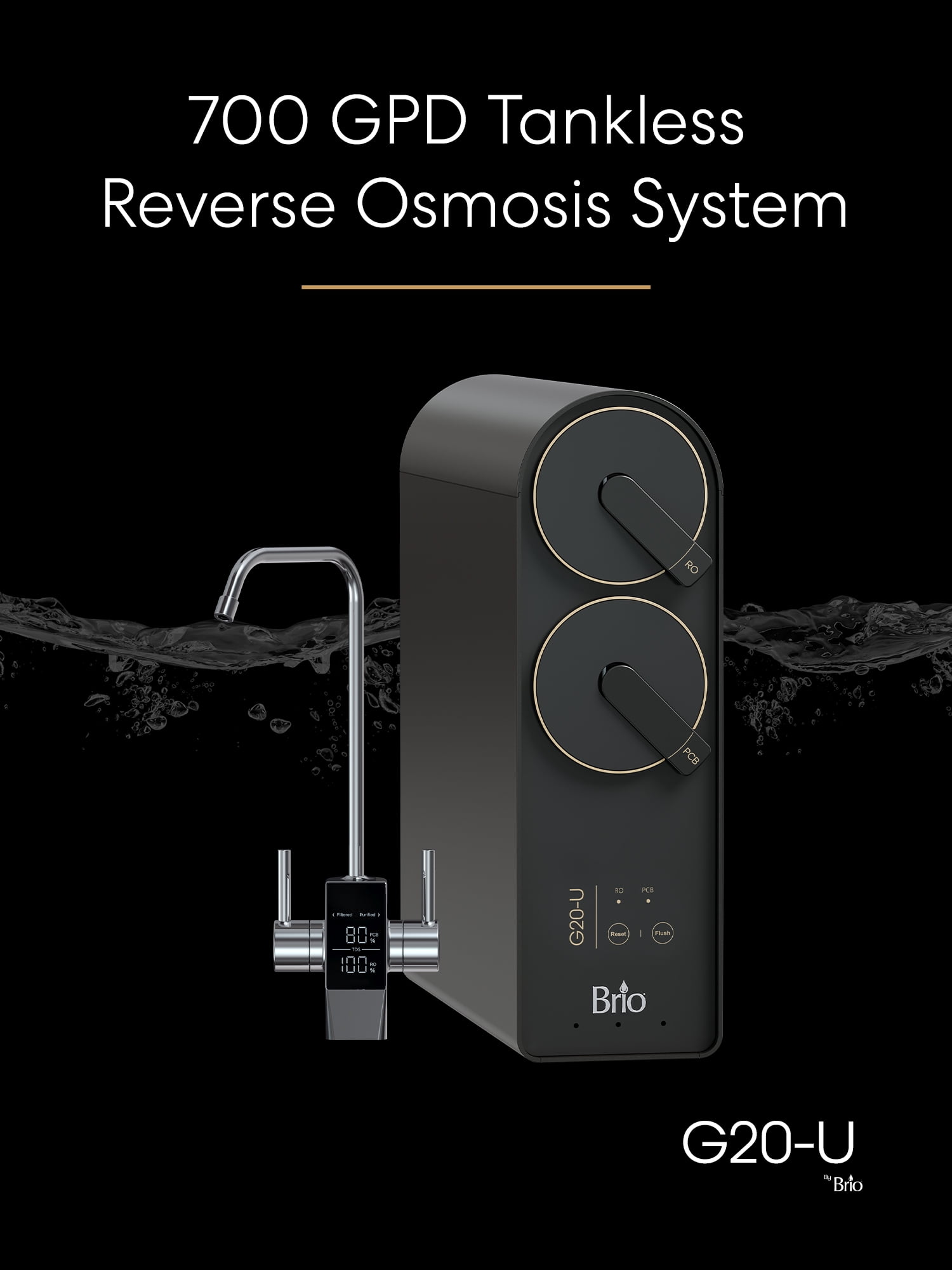 Brio Tankless Reverse Osmosis Water Filtration System, 700 GPD, 2:1 Pure to Drain, 4-in-2 Filtration