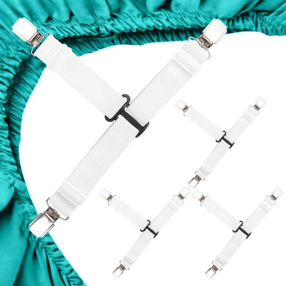QCWQMYL Bed Sheet Straps Queen Fitted Holders for Corners King Size Mattress Straps Gripper White 4P
