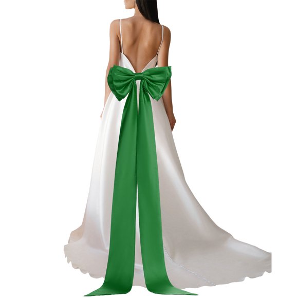 Uxcell Satin Big Bow for Wedding Dresses, Long Detachable Satin Bow Sweep Train for Formal Dress - 59 Inch & Green
