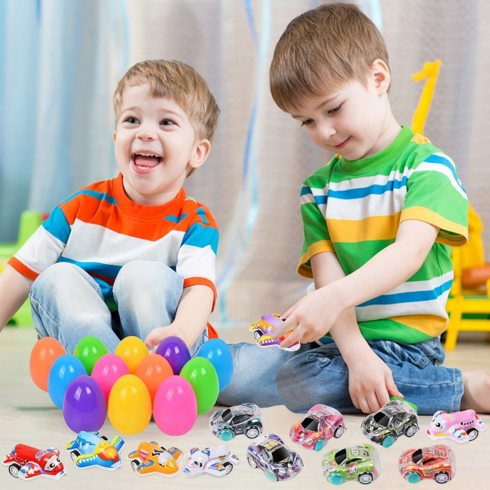 YWIYIUD 12 Pack Prefilled Easter Eggs with PullBack CarToys,Mini AnimalCars Easter Gifts Cute Easter Gifts BasketStuffers Easter Egg Fillers for EggHunting Holiday School Classroom PartyFavors