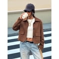 thumbnail image 5 of Womens Faux Suede Leather Jackets Casual Cropped Coats Vintage Button Down Shackets Brown XL, 5 of 7