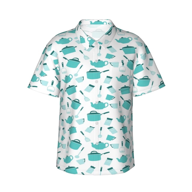 Fotbe Utensiles Camisa Hawaiana para Hombre Unisex – Camisa Casual de Verano con Botones de Manga Corta de Algodón y Lino,XX-Large