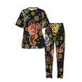 thumbnail image 3 of Womens Pajamas Set Loungewear Short Sleeve Top Long Pants Pj Sets with Pockets, Mexican Skull Paisley, 3 of 6