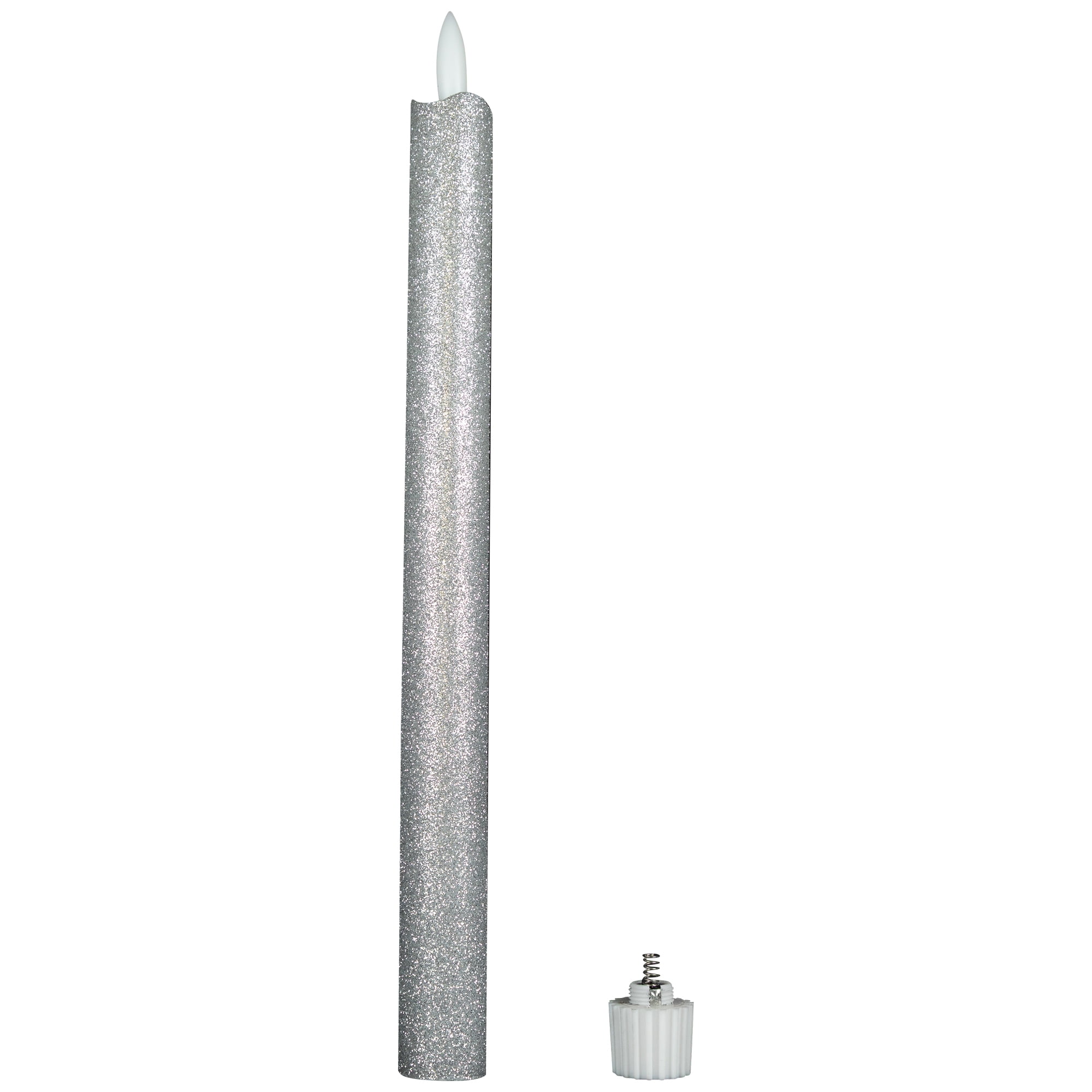 Northlight LED Flameless Flickering Taper Glittered Christmas Candles - 11" - Silver - Set 2