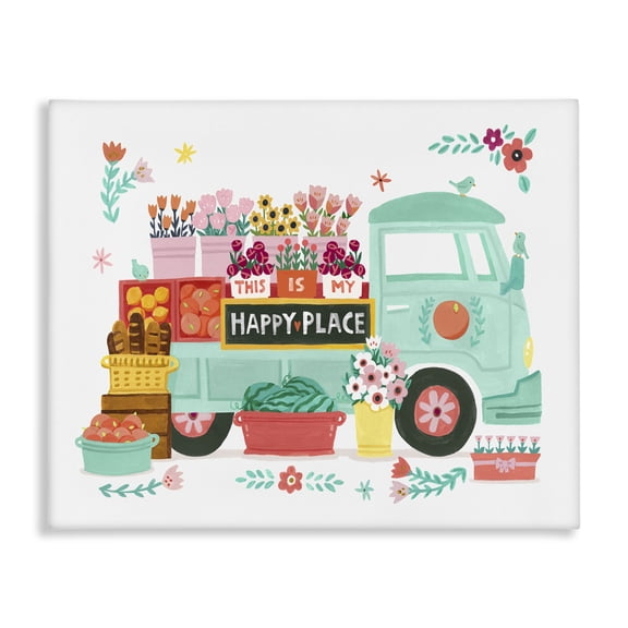 Stupell Industries Farmhouse Happy Place Flower Truck Canvas Art, 20 x 16, by Irene Chan