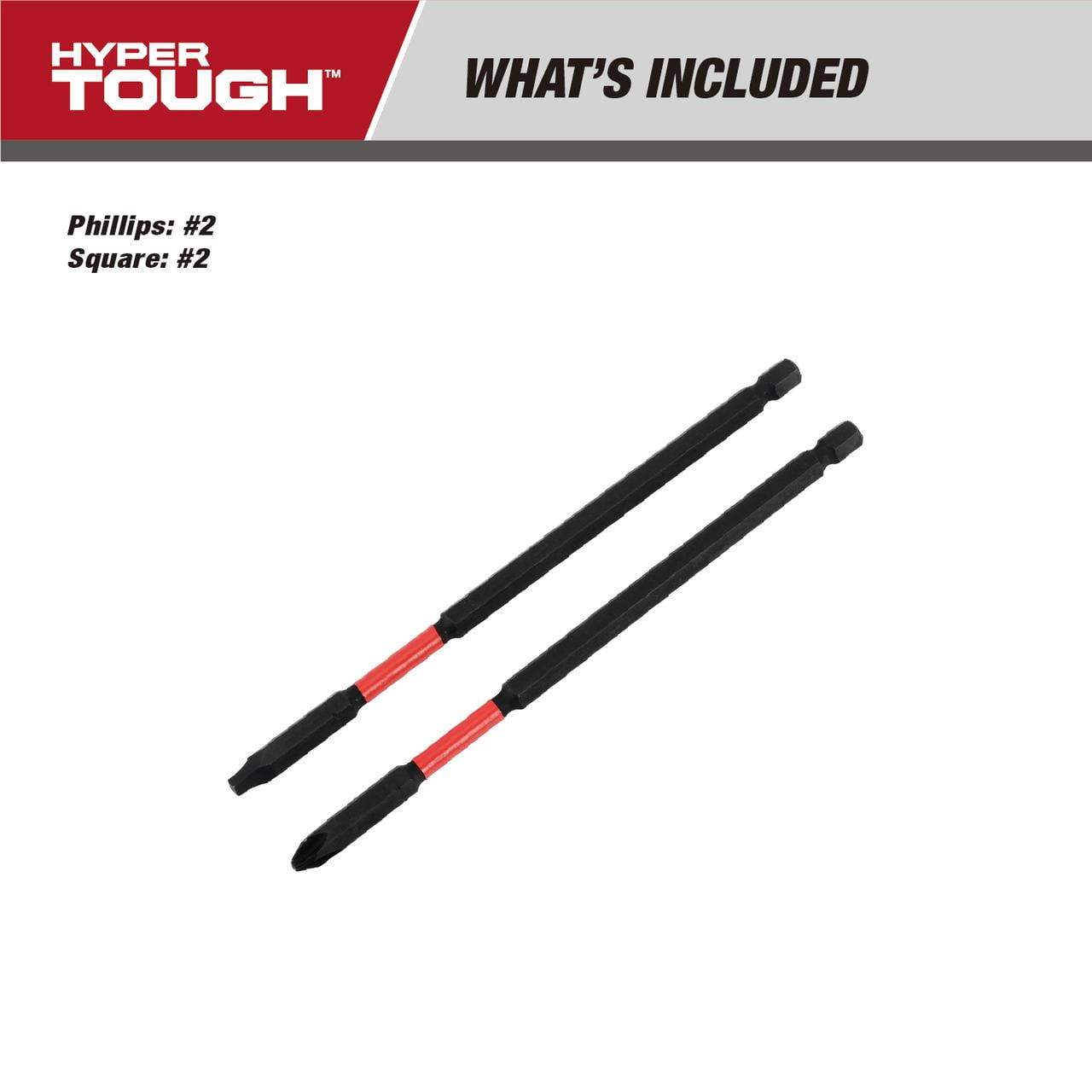 Hyper Tough 2-Piece Long Impact Driver Hex Shank Drill Bits