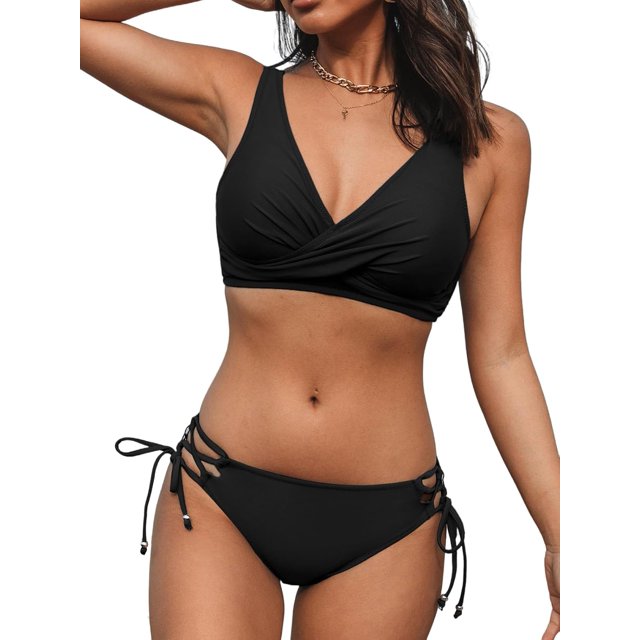 Maillot de Bain Bikini pour Femmes Croisé devant Lacé Deux Pièces