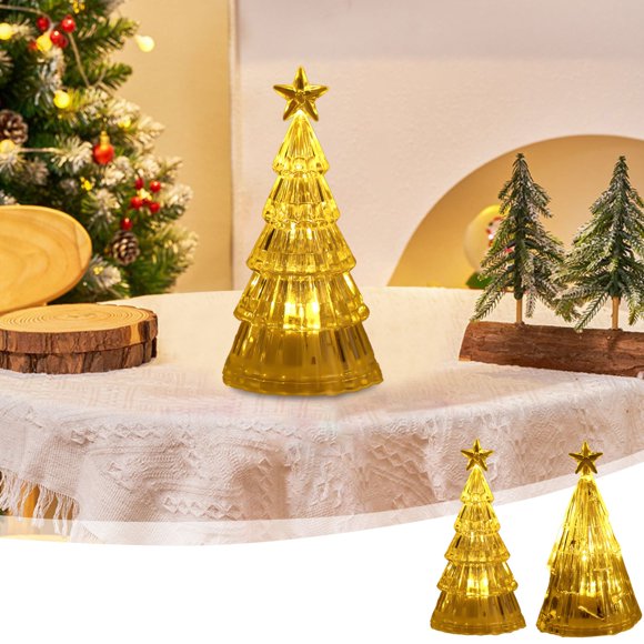 Cagogo under $5 2Pcs Christmas Night Light, Glowing Christmas Tree Crystal Night Light,LED Acrylic Desktop Decor,Star Topped Ambient Light,Bedroom Holiday Decoration,Festive Atmosphere Lamp