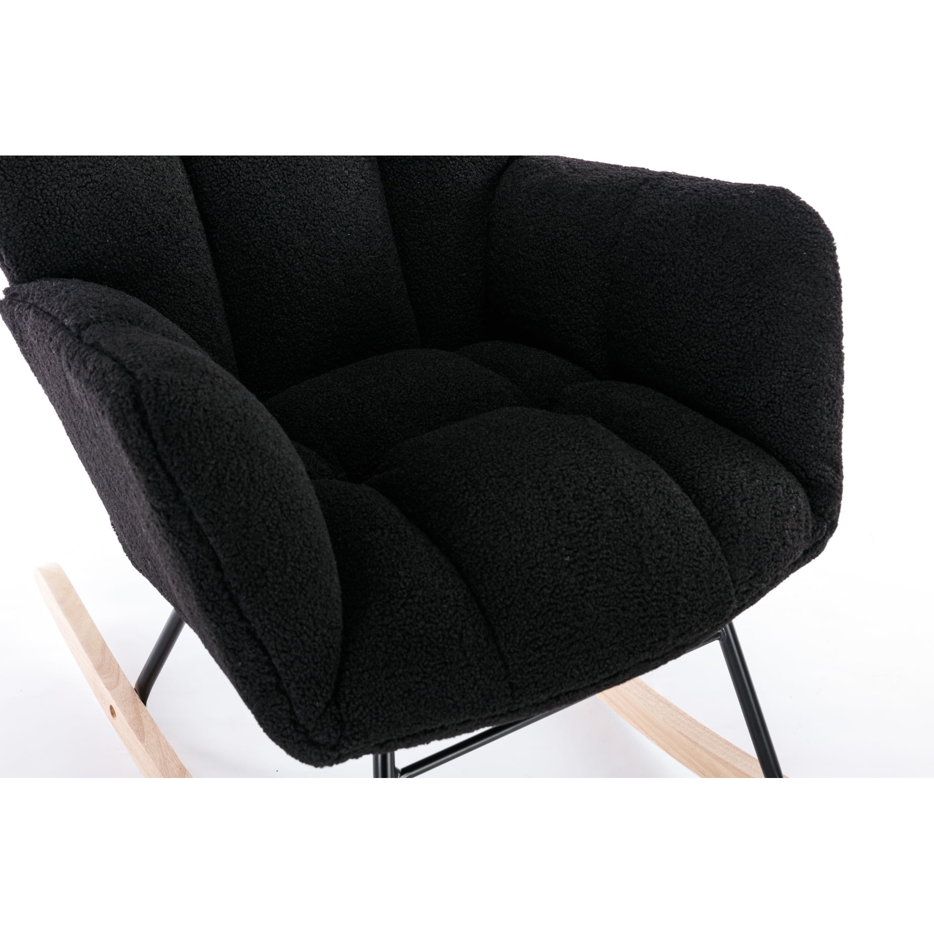 Modern Bedroom Rocking Glider Chair - Eucalyptus Wood And Foam Filled With Black Fabric