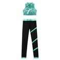 thumbnail image 4 of YONGHS Kids Girls Stage Performance Workout Outfits Metallic Vest with Rhinestones Striped Pants Set Blue Green 16, 4 of 5