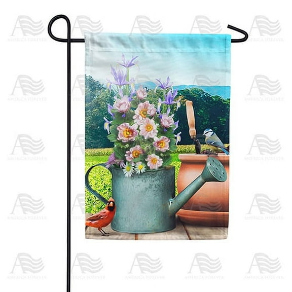 America Forever Spring Cardinal Garden Flag 12.5 x 18 inches Double Sided Watering Can, Pink Flowers, Rose, Blue Jay - Seasonal Yard Lawn Outdoor Decorative Spring Bird Garden Flag