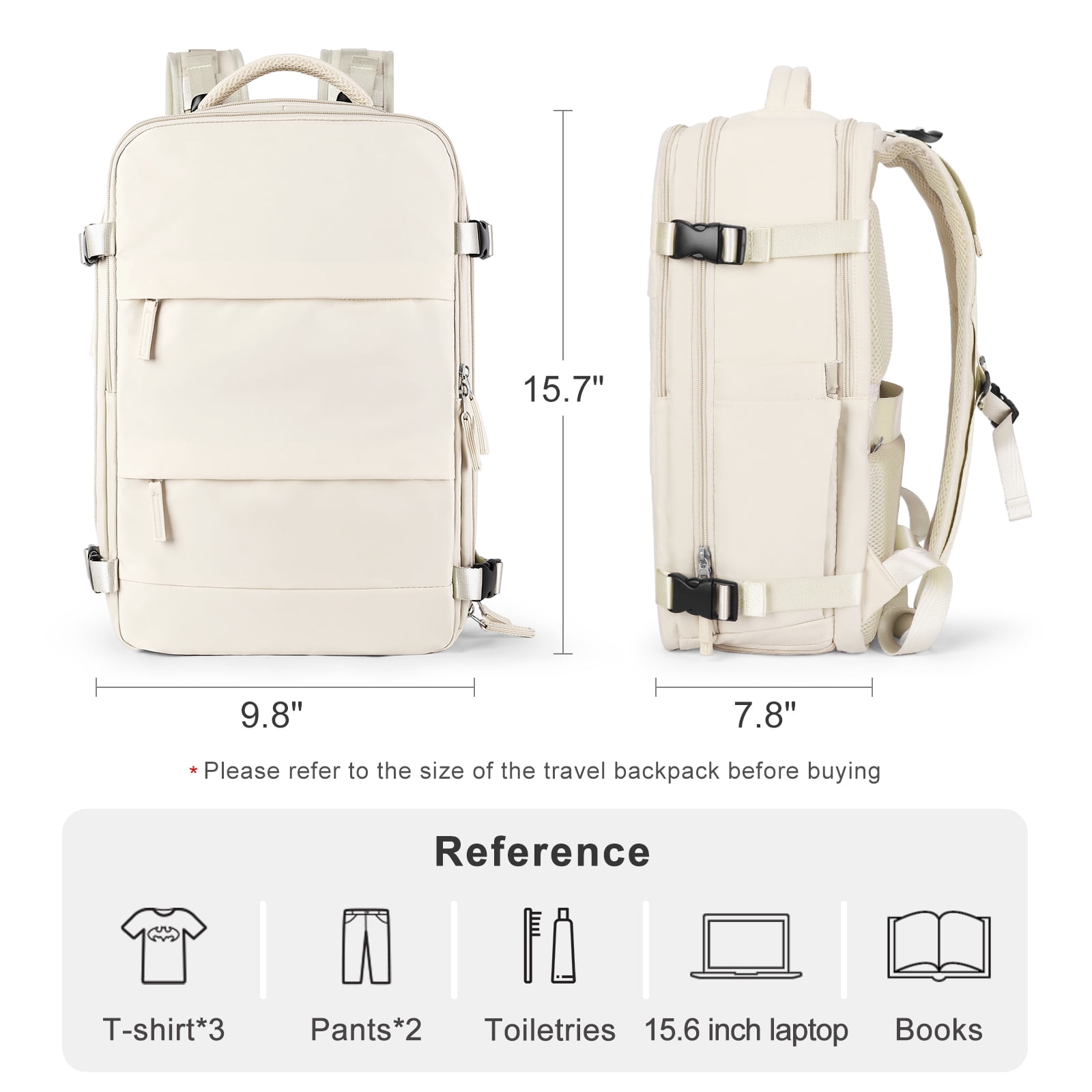 SYCNB Carry On Airplane Approved Waterproof Travel Backpack, Large Daypack with Shoes Compartment & Laptop Sleeve for Women & Men, Hiking & Casual, Beige Flight Personal Item Bag