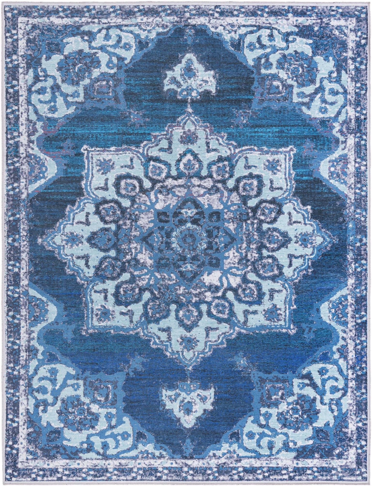 Francesca Collection Washable Rug 8' x 10' Navy Blue