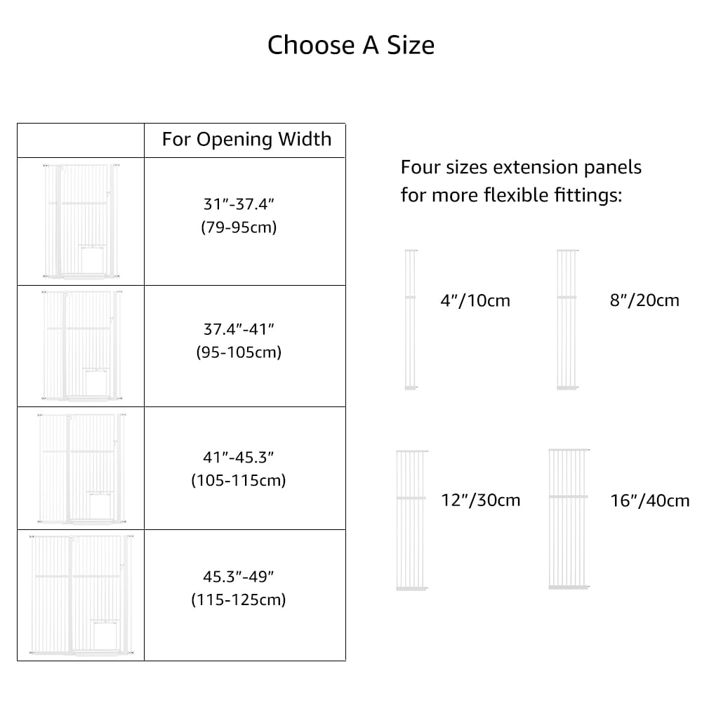 Unipaws 56" Tall Baby Gate with Cat Door, 31-37" Wide Pressure Mounted Dog Gate for Stair Doorway, Walk Through Pet Gate, White