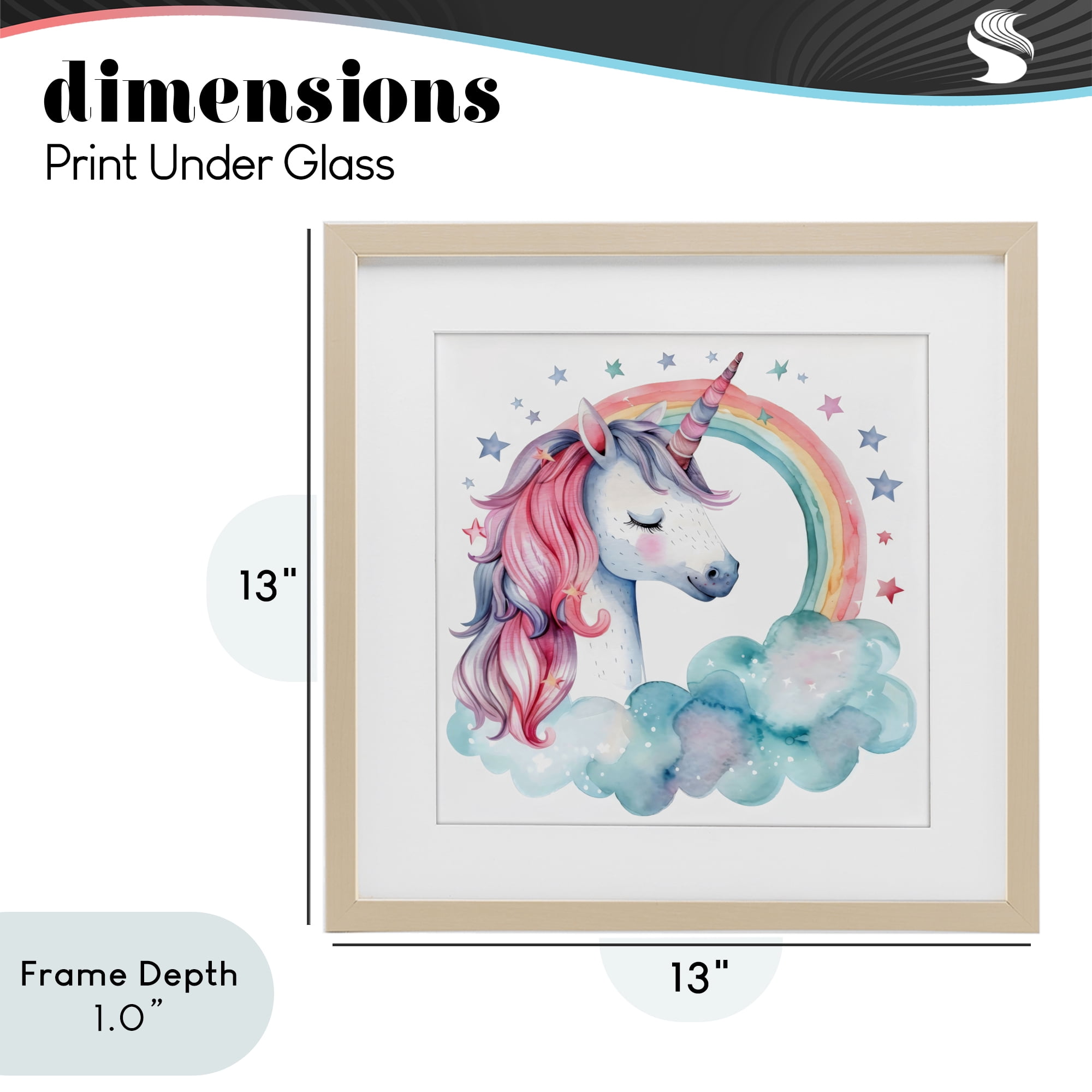 Stupell Industries Starry Rainbow Unicorn Birch Framed Print Under Glass, design by Creative Studio