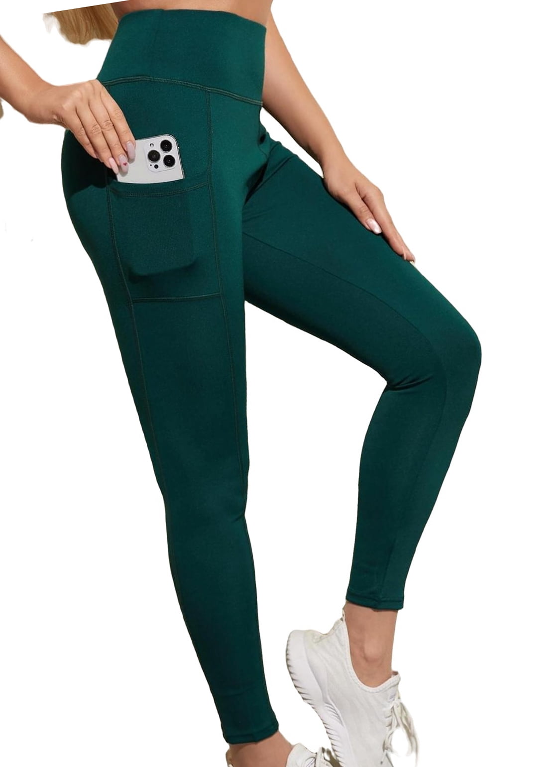 Womens Activewear Sports Leggings Solid Leggings with Phone Pocket