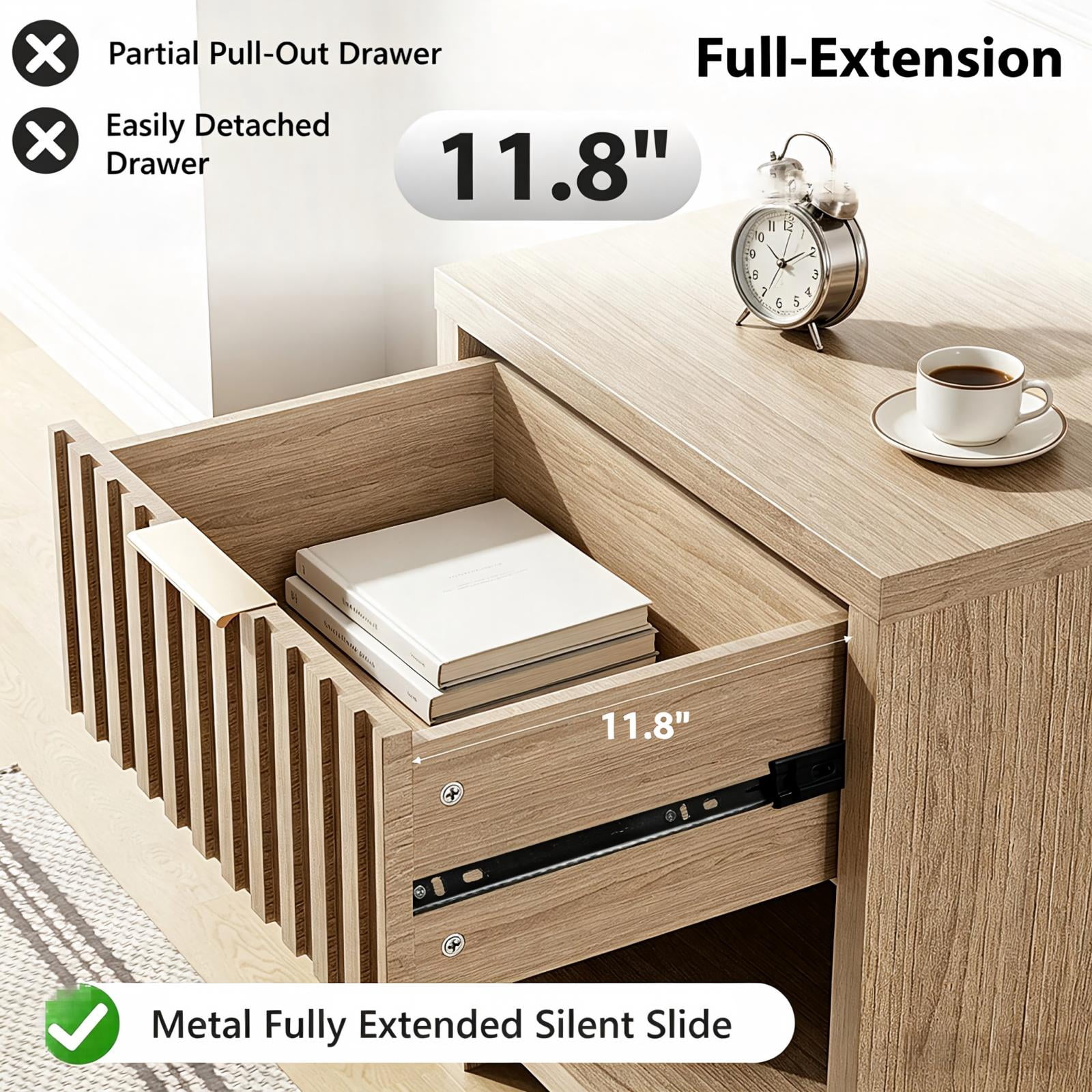 1 Drawer 1 Shelf Honeycomb Board + MDF Bedside Table 20 x 15 x 24.5in Light Gray Wood