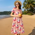 thumbnail image 4 of Naloa Bunny And Strawberry Print Womens Summer A-Line Dress with Pockets,Short Sleeve Dresses,Flowy Beach Swing Dress for Vacation Travel, 4 of 6