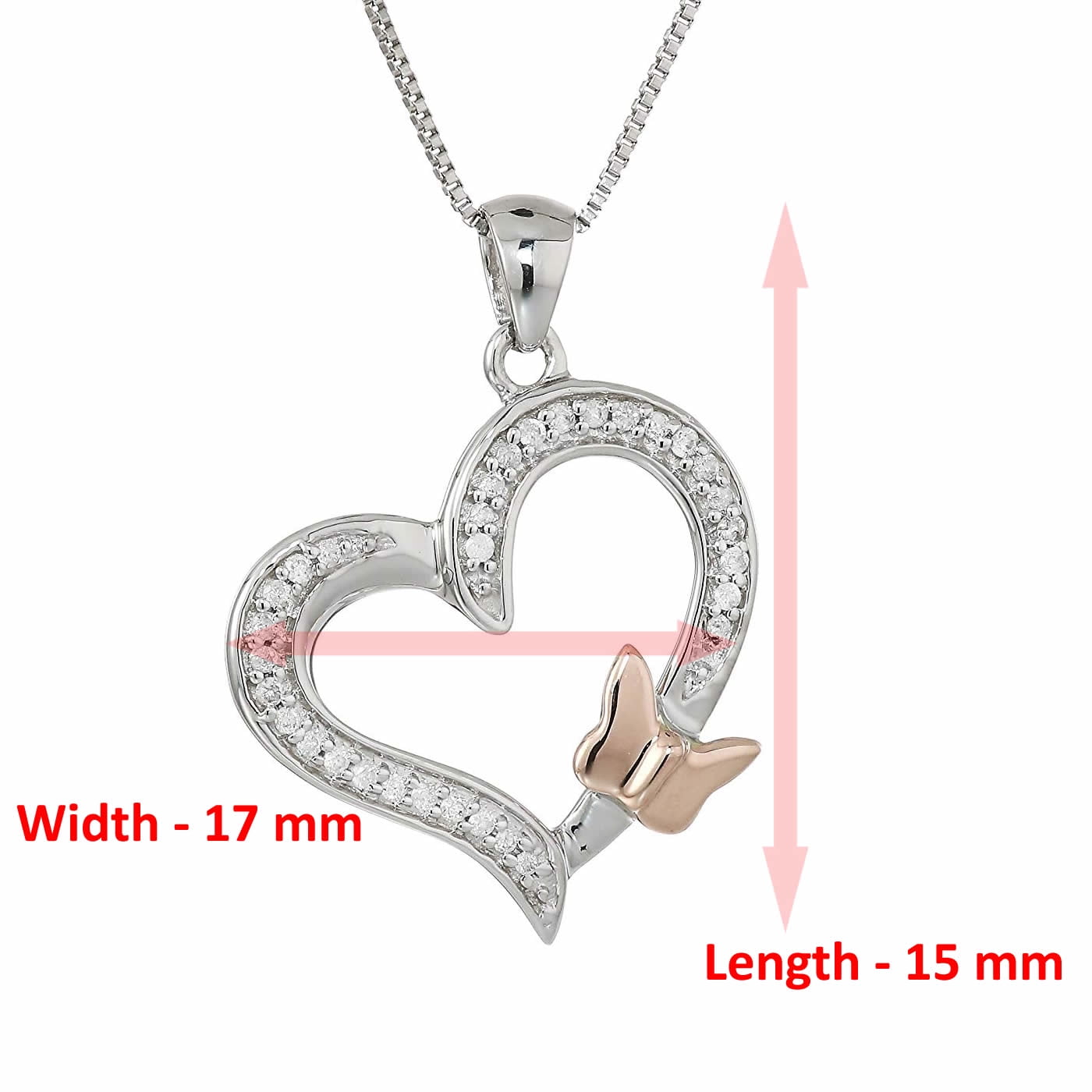 Vir Jewels 1/10 cttw Diamond Pendant, Diamond Butterfly and Heart Pendant Necklace for Women in 14K White Gold with 18 Inch Chain, Prong Setting For Female Adult
