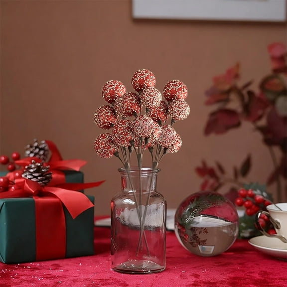 HomeKingdee Christmas Artificial Berry Stems Snow Sprays Holly Berry Stems for Christmas Tree Decoration Holiday Crafts Xmas Ornaments and Home Decor