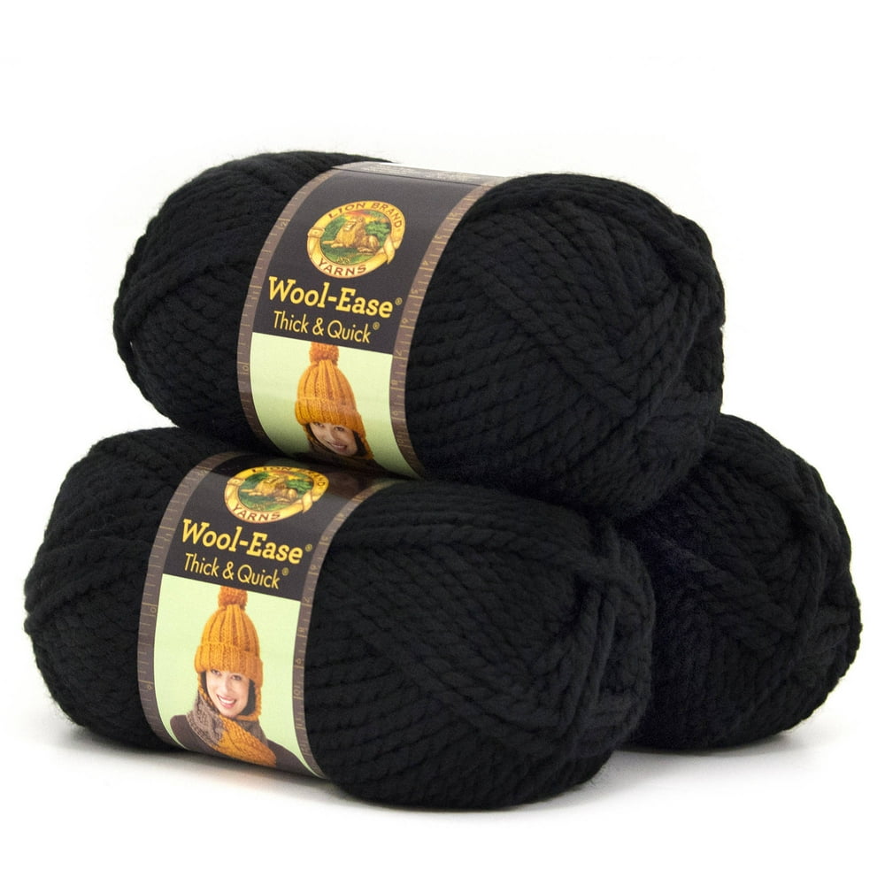 Lion Brand Yarn WoolEase Thick and Quick Black Classic Super Bulky