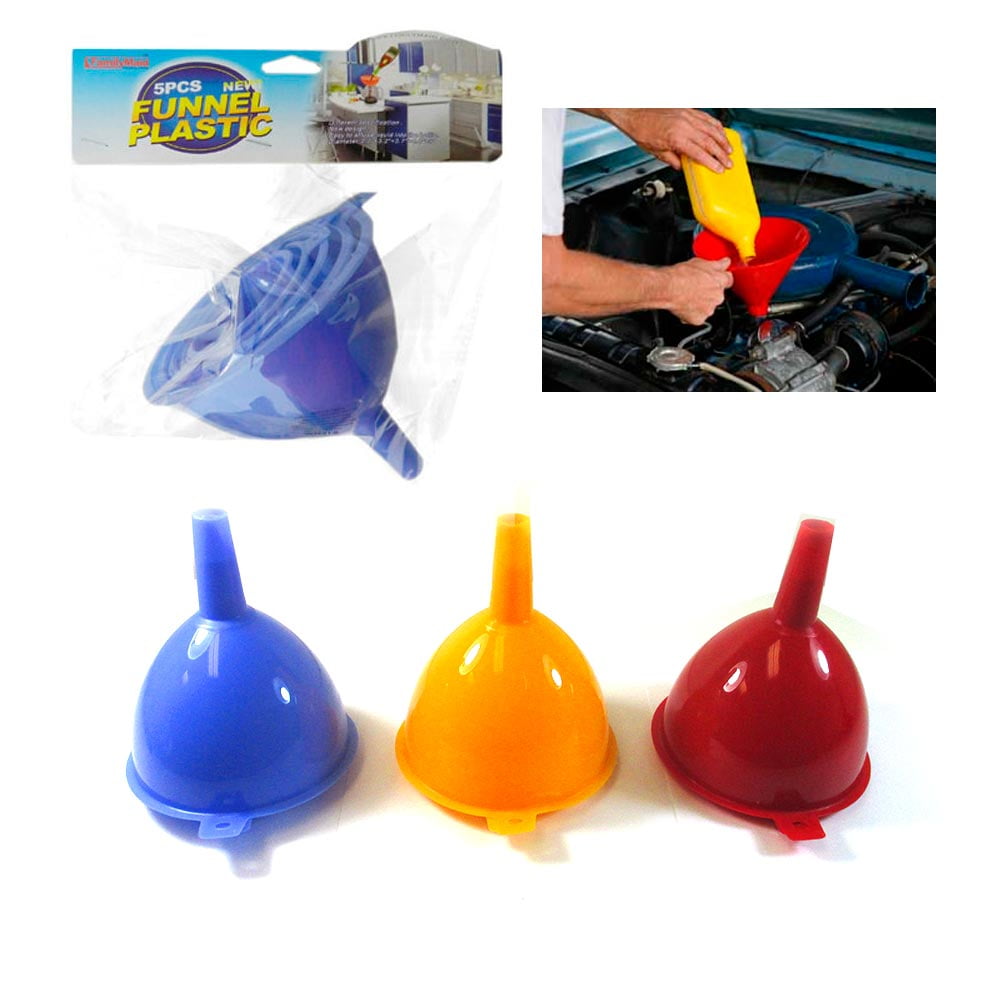 5 Pc Funnel Set Plastic Filling Auto Oil Water Lab Home Kitchen Car Tool Sizes 