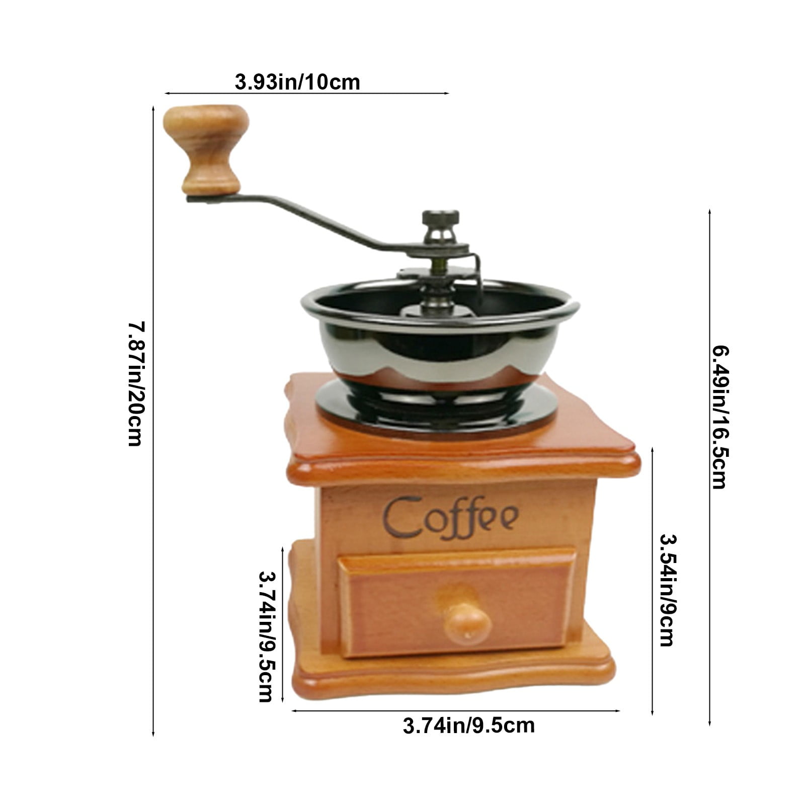 Beech Wood Manual Coffee Grinder Hand Crank,Adjustable Burr Coffee Bean Mill,Portable Vintage Style Coffee Grinder Tool,Fresh Coffee Brewing Grinding Device,Durable Wooden Kitchen Coffee Mill