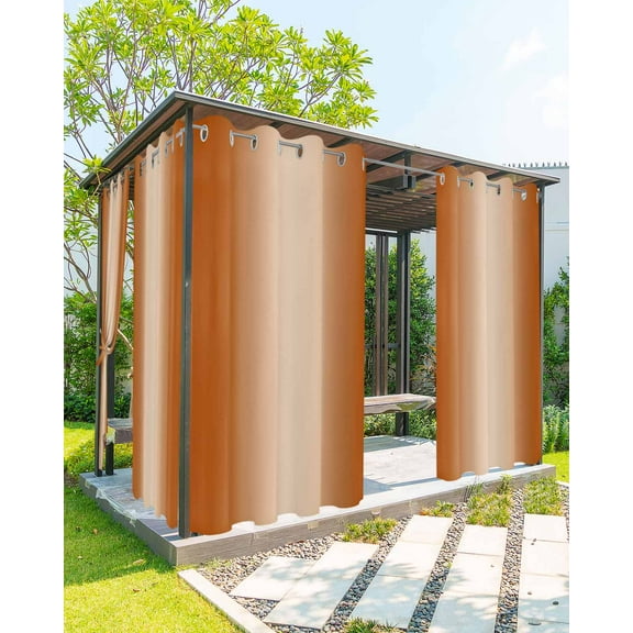 Outdoor Curtains for Patio Abstract Ombre Burnt Orange Gradient Waterproof Privacy Outside Curtains with 2 Tiebacks Grommet Top Pergola Curtains for Porch Cabana Gazebo 1 Panel, 54x108 inch