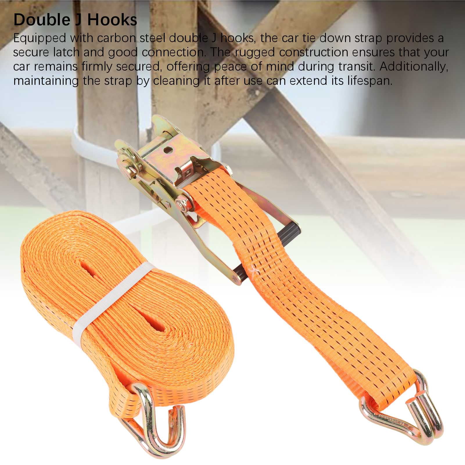 YAHHU 1 Set 2 Inch x 32.8 ft (10m) Heavy Duty Ratchet Tie Down Strap, Carbon Steel & Nylon, Orange Double J-Hook, 5511 lbs Working Load, 11023 lbs Breaking Load