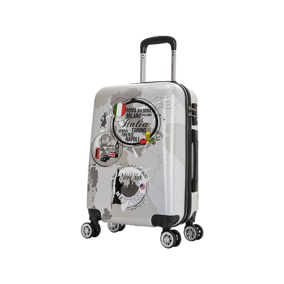 InUSA Print 20" Hardside Checked Luggage with Spinner Wheels, Handle and Trolley, World