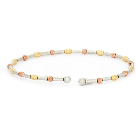 Giuliano Mameli Sterling Silver Yellow and Rose 14kt Gold- and Rhodium-Plated Bangle with Oval and Long Textured and Faceted Beads