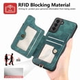 thumbnail image 6 of Phone Case for Samsung Galaxy S21 FE 5G Wallet Cell Cover with Tempered Glass Screen Protector Slim Lanyard Wrist Strap RFID Ring Stand Credit Card Holder Slot S 21 EF S21FE5G UW S21FE 21S G5 Green, 6 of 10