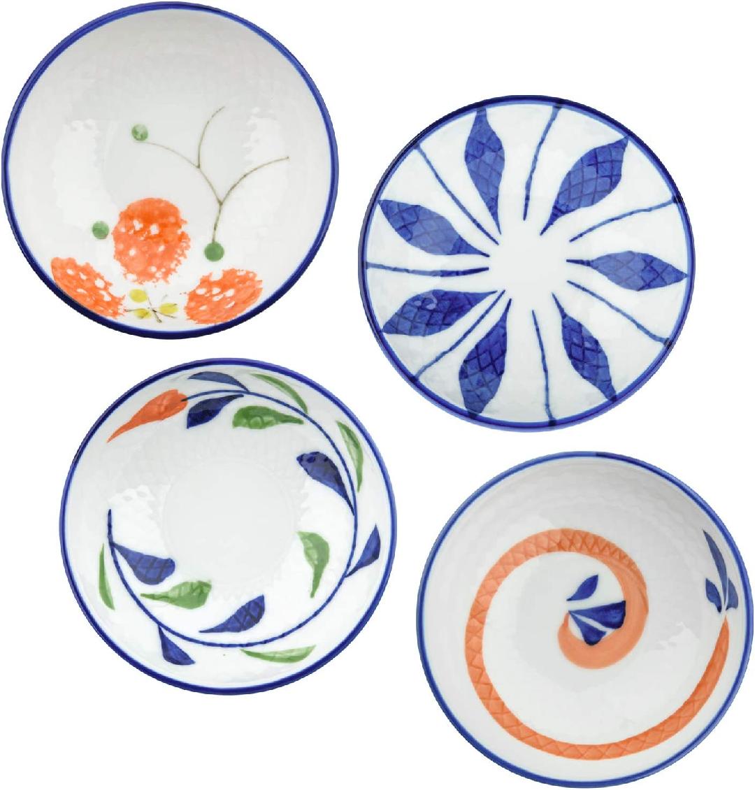 Set of 4 Ceramic Sauce Dish Soy Sauce Dipping Bowls Appetizer Plates Side Dishes Serving Dish