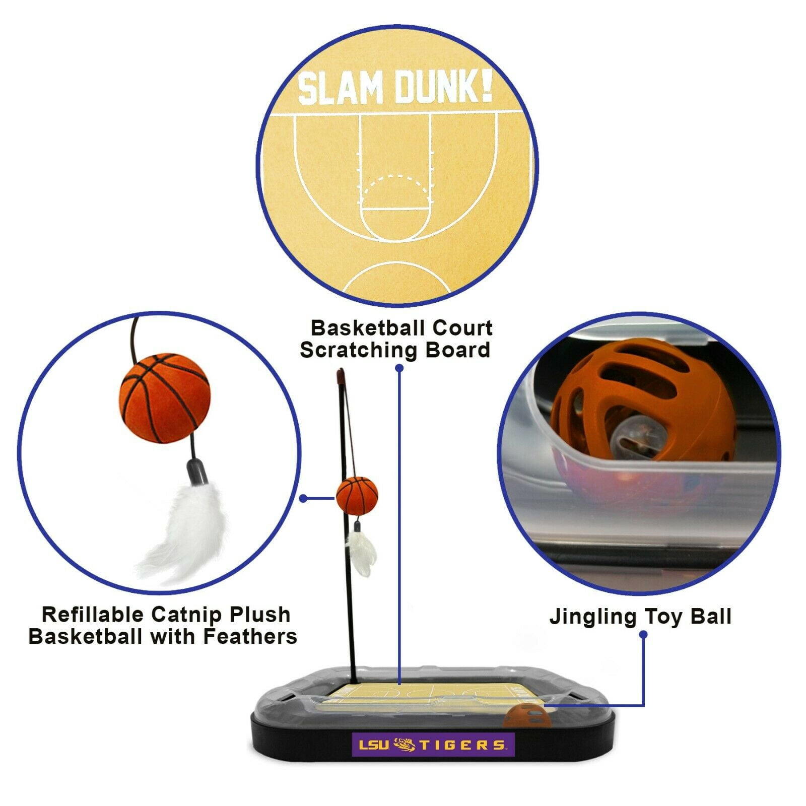 NCAA LSU Tigers CAT Scratcher Mat Toy with Catnip Plush & Feather Cat Toy 5-in-1 Kitty Toy
