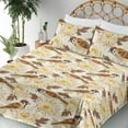 thumbnail image 3 of Birds and Nature Sheet Set, Nature Vibes Asian Chrysanthemum Pattern and Winged Animals Art, Fitted & Flat Sheet with Pillowcase Bedding Accent 4 Pcs Set, Queen, Amber Cream Chocolate, by Ambesonne, 3 of 5