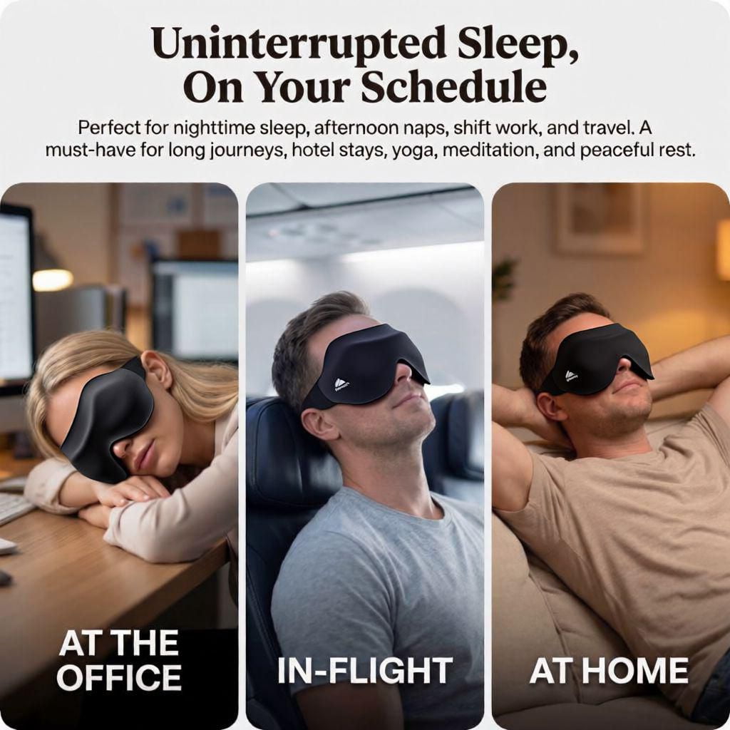 3 Pack Sleep Masks for Women & Men: Blackout Eye Mask for Sleeping - Soft 3D Contoured Zero Pressure Comfort for Side Sleepers and Travel