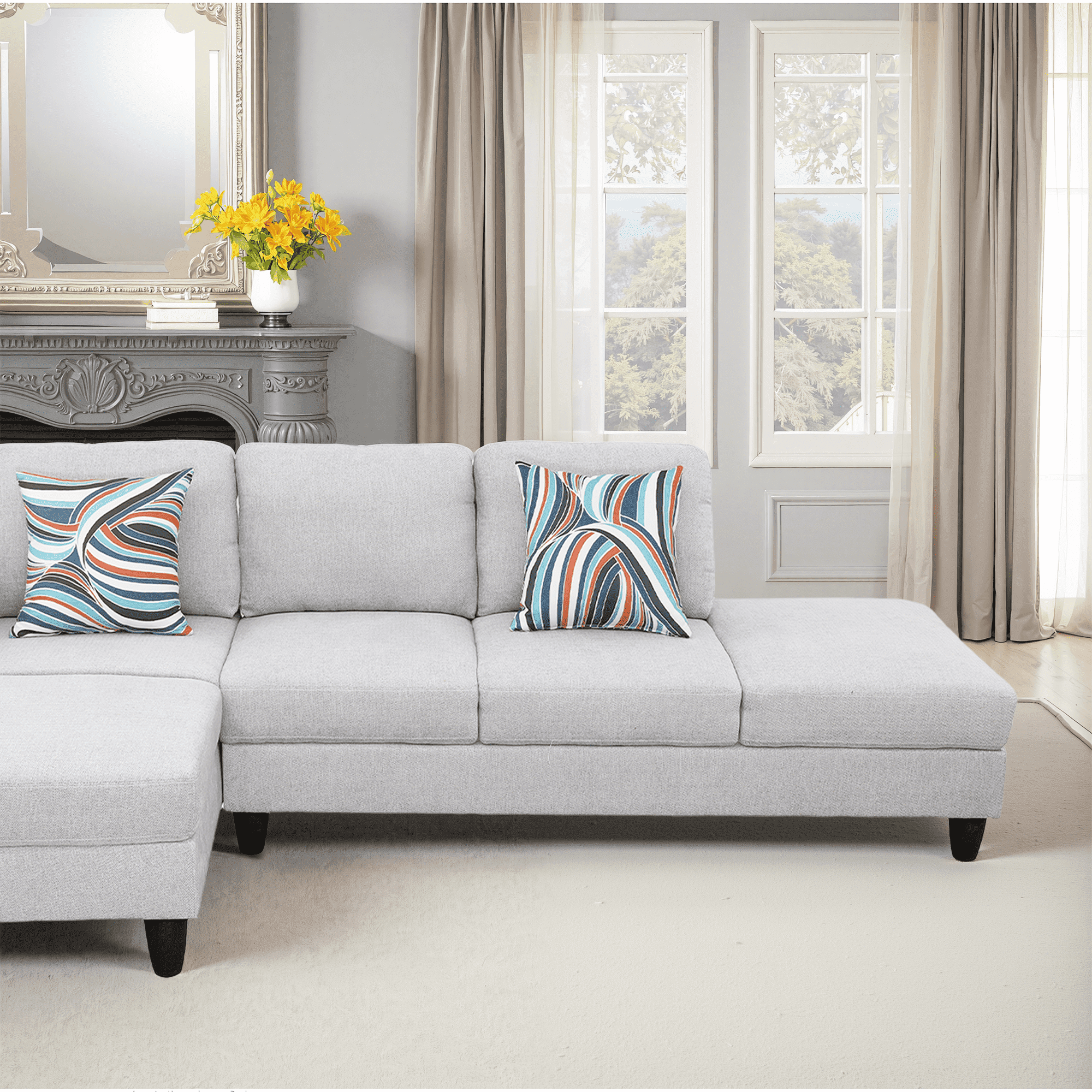 MAYEERTY Modern Adult Grey Chenille Couch Living Room Sofa Set