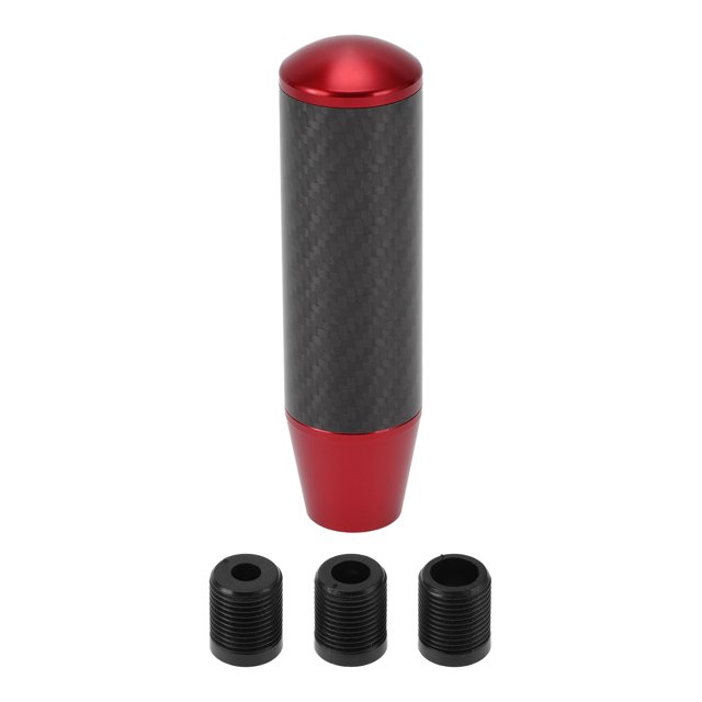 Perilla de cambio de coche Unique Bargains 13cm Perilla de cambio frontal universal para vehículos automáticos y manuales de fibra de carbono aleación de aluminio roja con 3 adaptadores 1 set